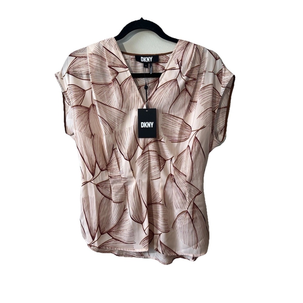 DKNY Tie Back Sleeveless Tank Top Blouse Women S Abstract Floral Ruched  Stretch